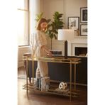 Feyza Design 2 Katlı Füme Temper Camlı Çerçeveli Konsol Dresuar Çiçeklik - Altın