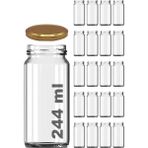 Feyza Design 244 ml Metal Kapaklı Şeffaf Uzun Cam Kavanoz 20 Adet - Altın
