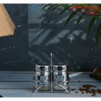 Feyza Design 2’li Cam Baharatlık Seti, Yuvarlak Tuzluk Biberlik ve Metal Stand - Seçenek 1