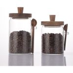 Feyza Design 2'li Cam Kavanoz Seti, Akasya Kapak ve Kaşık ile 450 ML-550 ml - Ahşap