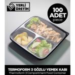 Feyza Design 3 Gözlü Termoform Yemek Kabı Seti 100 Adet, Mikrodalga Uyumlu - Ahşap - Seçenek 1
