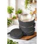 Feyza Design 3 Katlı Yemek Termosu ve Saklama Kabı, Pratik ve Şık Tasarım - Ahşap - Seçenek 1