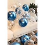 Feyza Design 30 Adet Mavi ve Gümüş Konfetli Şeffaf Balon Seti - Seçenek 1