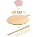 Feyza Design 30 cm Ahşap Bazlama Tahtası, Kesme, Pizza Sunumu ve Hamur Açma Seti - Altın - Seçenek 1