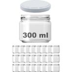 Feyza Design 300 ml Şeffaf Cam Kavanoz 24'lü, Metal Kapaklı, Konserve ve Saklama Seti - Ahşap - Beyaz