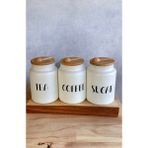 Feyza Design 3'lü Bambu Kapaklı Cam Kavanoz Seti, 800 Ml, Çay, Kahve, Şeker Için Ideal - Ahşap - Beyaz