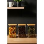 Feyza Design 3'lü Bambu Kapaklı Plastik Bakliyat ve Erzak Saklama Kabı 1500 ml - Ahşap - Seçenek 1