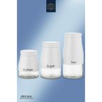 Feyza Design 3’lü Cam Saklama Kavanoz Seti Beyaz ve Metal Içerikli, Şık ve Pratik Kullanım - Ahşap - Beyaz