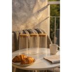 Feyza Design 3'lü Çizgili Cam Kahvaltılık Vakum Kapaklı Kavanoz Seti, Hava Geçirmez, 1095 ml - Açık Bej