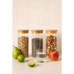 Feyza Design 3'lü Düz Cam Kahvaltılık Vakum Kapaklı Set, Hava Geçirmez, 1095 ml - Açık Bej
