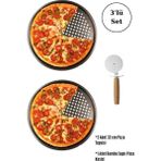Feyza Design 3'lü Pizza Tepsisi ve Kesici Seti, Şık ve Pratik Mutfak Aksesuarları - Antrasit