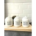 Feyza Design 3'lü Seramik Saklama Kavanoz Seti, Kapaklı, 1400 Ml, Pratik ve Estetik - Ahşap - Beyaz