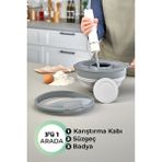 Feyza Design 3'ü 1 Arada Katlanabilir Mikser ve Mutfak Seti, Süzgeç, Kablar - Altın - Gri