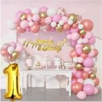 Feyza Design 45 Adet Pembe Rose Gold Balon Seti - Lüks Parti Malzemeleri - 0,5 x 9 cm - Ahşap - Bej
