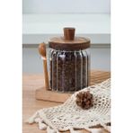 Feyza Design 450 ml Akasya Kapaklı, Kaşıklı Cam Saklama Kabı, Şık ve Kullanışlı - Ahşap