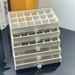 Feyza Design 5 Katlı Şeffaf Akrilik Takı Kutusu, Organizer, Yüzük, Kolye, Küpe, Bileklik - Ahşap