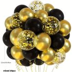 Feyza Design 50 Adet Siyah-Gold Metalik Balonlar - Parti ve Eğlence Malzemesi - 0,5 x 9 cm - 001-Renkli