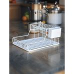 Feyza Design 50 cm Paslanmaz Iki Katlı Tezgah Üstü Bulaşık Kurutma Sepeti - Ahşap - Beyaz - Seçenek 1