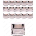 Feyza Design 50 ml Şeffaf Cam Krem Kavanozu Parlak Gümüş Kapaklı 15'li Set - Ahşap - Beyaz
