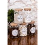 Feyza Design 5'li 800 ml Ahşap Vakum Kapaklı Cam Kahve Kavanoz Seti Hediye - Ahşap - Bej