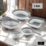 Feyza Design 5'li Katlanır Süzgeç Seti, Mutfak Çeyizleri Için Pratik ve Şık Gri - Antrasit - Seçenek 1