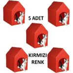 Feyza Design 5'li Kırmızı Plastik Taşınabilir Kedi Köpek Evi Kulübesi Seti - Seçenek 1