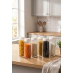 Feyza Design 6’lı Beyaz Kapaklı Cam Kavanoz Seti 1500 Ml, Saklama Kabı, Bakliyat & Makarna - Ahşap - Beyaz - Seçenek 1