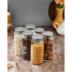 Feyza Design 6'lı Cam Kavanoz Seti, Metal Kapak, Vakumlu, 1300 Ml, Etiketli - Altın - Gri