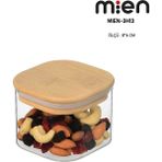 Feyza Design 6'lı Kare Bambu Kapaklı Cam Saklama Kabı, 8x6 Cm, Şık ve Dayanıklı - Ahşap - Beyaz - Seçenek 1
