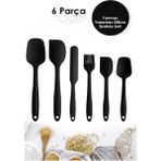 Feyza Design 6'lı Mutfak Silikon Pasta ve Yumurta Fırça, Kaşık, Bıçak, Spatula Seti - Ahşap - Seçenek 1