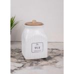 Feyza Design 800 ml Beyaz Porselen Tuz Saklama Kabı, Pratik ve Şık Tasarım - Ahşap - Beyaz