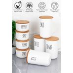 Feyza Design 8'li Ahşap Kapaklı Vakumlu Akrilik Kavanoz Seti, 900/400ML - Ahşap - Beyaz