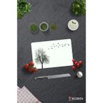Feyza Design Ağaç ve Kuş Desenli Cam Kesme Tahtası, 20X30 Cm, Şık ve Dayanıklı Kullanım - Ahşap - Beyaz - Seçenek 1