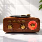 Feyza Design Ahşap Görünümlü Retro Mini Fm Radyo, Bluetooth ile Kablosuz Müzik - Ahşap - Ceviz