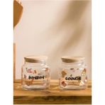 Feyza Design Ahşap Kapaklı 2 Parça Saklama Kabı 635 Ml, Şık ve Kullanışlı Tasarım - Amber