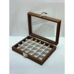 Feyza Design Ahşap Takı ve Yüzük Kutusu Cam Kapaklı 21X16X5CM - Altın - Gri