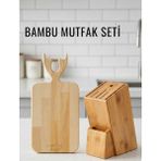 Feyza Design Ahşap ve Bambu Mutfak Seti, 2'li Bıçaklık ve Kesme Tahtasıyla Şık Kullanım - Ahşap - Ceviz - Seçenek 1