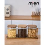 Feyza Design Akasya Ahşap Standlı 3'lü Çizgili Cam Baharatlık Seti Kare 750 ml
