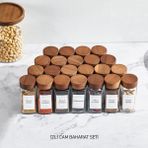 Feyza Design Akasya Bambu Kapaklı Cam Baharatlık Seti, Modern ve Şeffaf Mutfak Düzenleyici - Seçenek 1