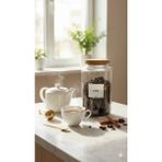 Feyza Design Akasya Kapaklı 2500 ml Cam Çay Saklama Kabı, Etiketli ve Kaşıklı - Ahşap - Beyaz - Seçenek 1