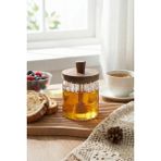 Feyza Design Bambu Kapaklı Borosilikat Cam Bal Kavanozu 450 ml ve Kaşıklı Set - Ahşap - Beyaz - Seçenek 1