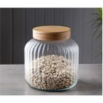 Feyza Design Bambu Kapaklı Cam Çizgili Büyük Kavanoz 3000ML, Şık ve Kullanışlı Tasarım - Ahşap