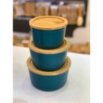Feyza Design Bambu Kapaklı Granit Saklama Kabı Seti 12/14/16 cm Yeşil - Ahşap - Seçenek 1