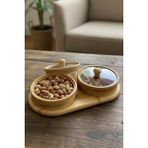Feyza Design Bambu Kapaklı Yuvarlak Çerezlik 2'li Set, Şık ve Fonksiyonel Tasarım - Ahşap - Ceviz