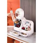Feyza Design Beyaz LED Fan ve Makyaj Organizer Seti, Şık ve Işlevsel Tasarım - Ahşap - Beyaz