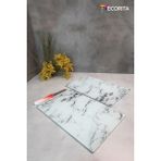 Feyza Design Beyaz Mermer Görünümlü Cam Kesme Tahtası Çift Takım 20X30 cm - Ahşap - Beyaz - Seçenek 1