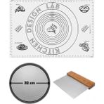 Feyza Design Beyaz Silikon Hamur Açma Matı ve Pizza Kesici Seti, 45X65 Cm, 32 cm Pizza Tepsisi - Cappuccino