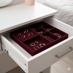 Feyza Design Bordo Süet Takı Organizer Seti, Yüzük, Küpe ve Kolye Düzenleyici - Amber