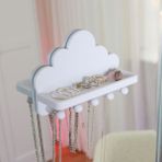 Feyza Design Bulut Tasarımlı Takı ve Kolye Askısı, Yapıştırmalı Duvar Organizer - Ahşap - Beyaz