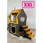 Feyza Design Büyük Ahşap Teraslı Kedi Evi, 5kg ve Üzeri Kediler Için Dekoratif Tasarım - Seçenek 1